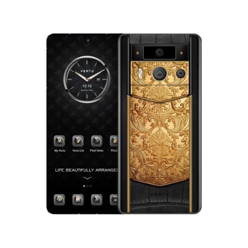 METAVERTU 2 Generation Custom Golden Carved Floral Decoration with Alligator Black